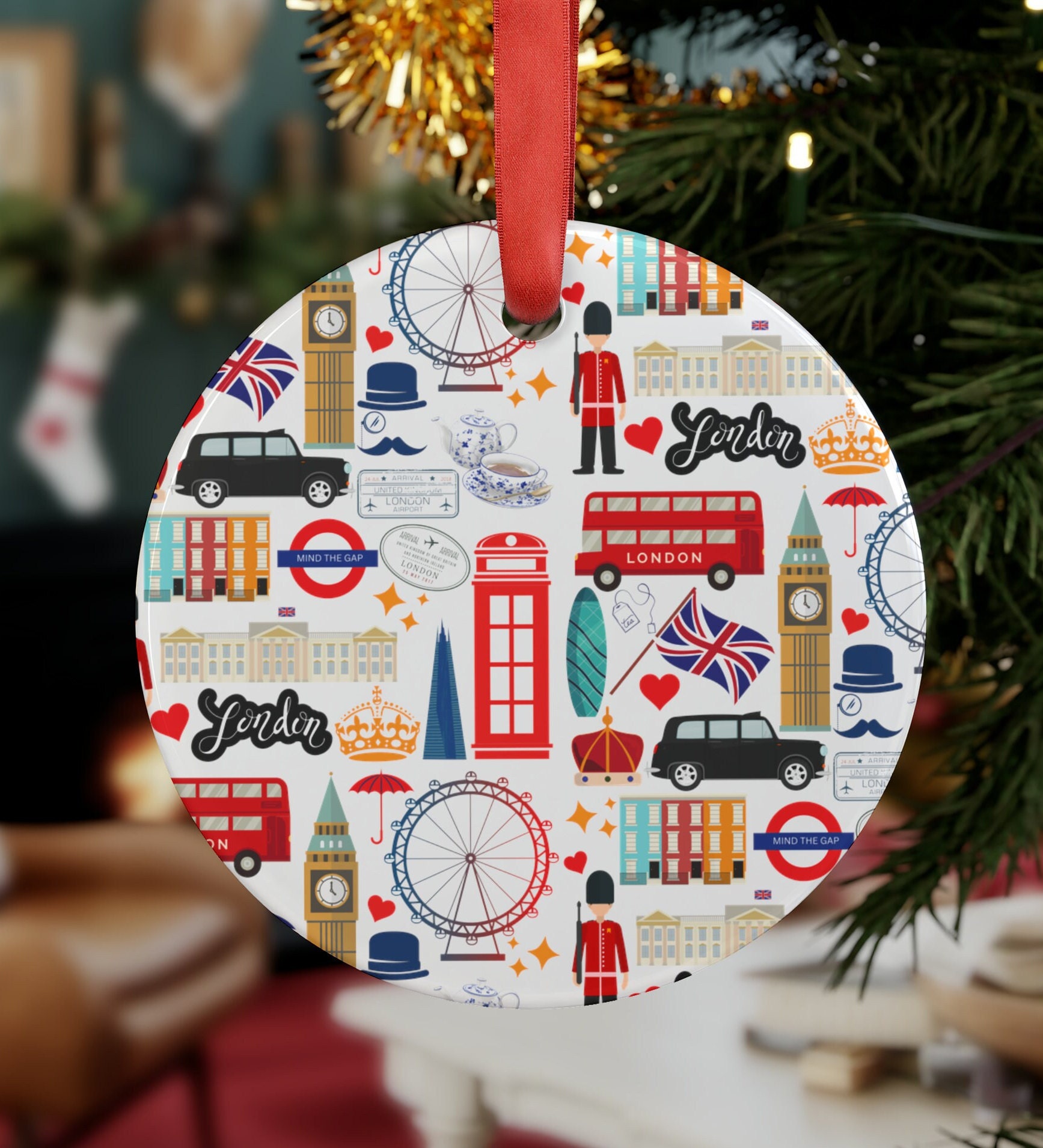 London Christmas Ornament England Gift London Acrylic Ornament Gift Tag London Landmarks British