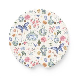 Chinoiserie Car Coasters | Soapstone Car Coaster | Chinoiserie Gift | Chinoiserie Cup Coaster | Coastal Grandmother Aesthetic