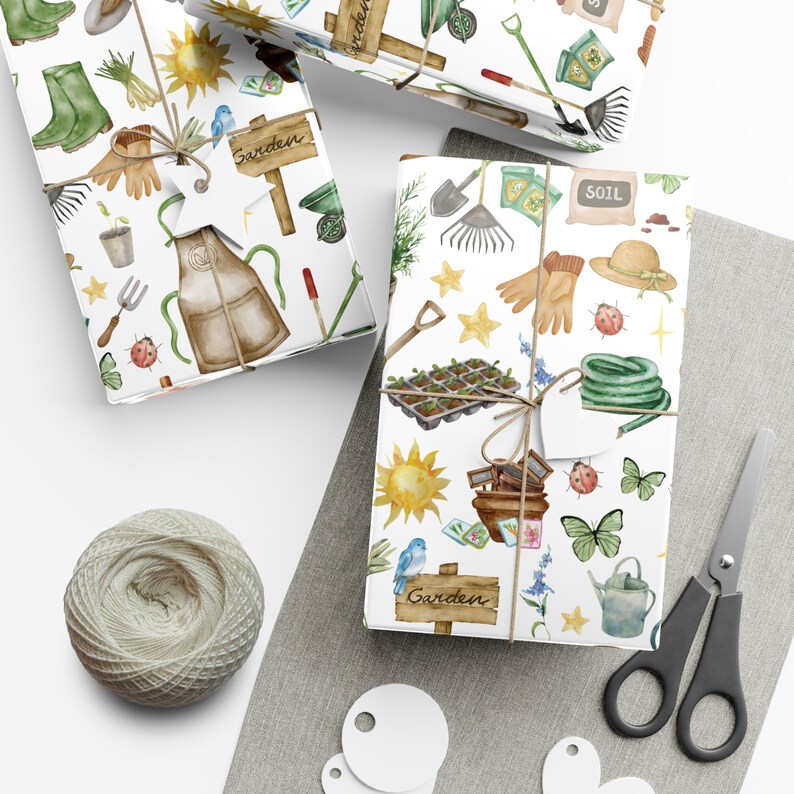 Rollo y hojas de papel para envolver regalos de jardinería / Suministros y decoración para fiestas de cumpleaños en el jardín / Regalos de jardinería / Amantes de las actividades al aire libre / Regalos para jardineros imagen 3