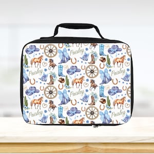 Lunchbox cowgirl terug naar school boekentas blauwe western terug naar school cadeau zomerkamp lunchtas gepersonaliseerde lunchtas cowgirl