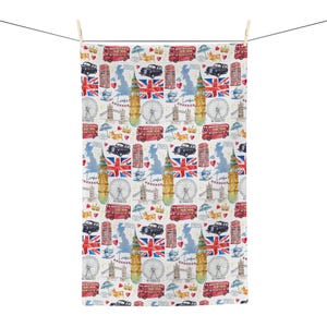 London Tea Towel | London Icons Towel Gift | British Kitchen Towel | UK Decor | London Vacation Gift for Housewarming