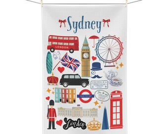 Custom British Tea Towel | London England Towel | London Gift | London Kitchen Towel | London Decor | British Housewarming Gift