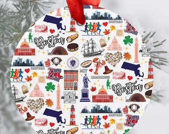 Decorazione natalizia di Boston / Regalo di Boston / Etichetta regalo con decorazione in acrilico di Boston / Luoghi di interesse di Boston / Regalo di Boston / Regalo del Massachusetts