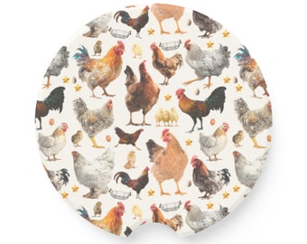 Posavasos para coche con forma de gallina / Posavasos para coche de esteatita / Regalo de gallina / Posavasos con portavasos de chica de granja / Accesorio para coche con forma de gallina / Chicken Mama