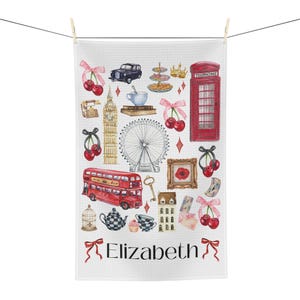 London Tea Towel | London Coquette Towel Gift | Custom British Kitchen Towel | UK Decor | Personalized London England Housewarming