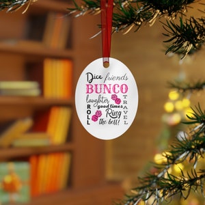Bunco Christmas Gift Ornament | Bunco Word Cloud Gift | Bunco Christmas Tree Ornament | Bunco Group Christmas Gifts Metal Ornament image 8