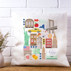 New York City Pillow | NYC Spun Polyester Square Pillow | New York City Landmarks Throw Pillow | NYC Theme Pillow | New York