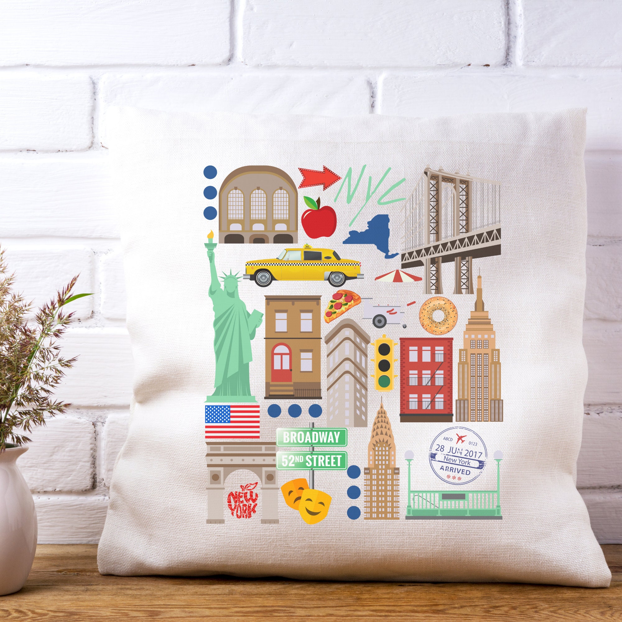 New York City Pillow | NYC Spun Polyester Square Pillow | New York 