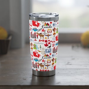 Canada Tumbler Vagabond 20oz | Canada Gift | Canadian Landmarks Tumbler | Canada Cup | Cute Canada Landmark Collage | Canada Gifts
