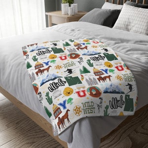 Utah Velveteen Minky Blanket | Utah Blanket | Utah Gift | Utah Blanket | Utah Landmarks Blanket | Salt Lake City Gift