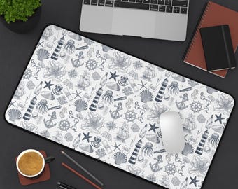 Coastal Desk Mat Beach Desk Decor Nantucket Office Computer Keyboard Pad Illustrated Nautical Gift