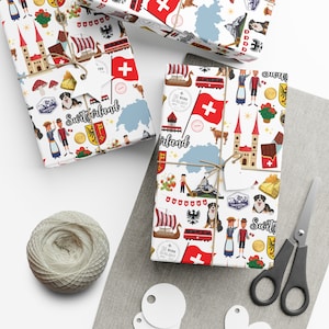 Switzerland Wrapping Paper Roll and Sheets | Swiss Birthday Party Supplies and Decor | Switzerland Gift | Switzerland Wrapping Paper