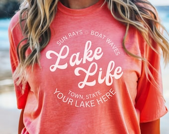 Lake Life Shirt | Benutzerdefinierte Vintage Style See T-Shirt | Urlaub Geschenk für Sie | Cabochon Shirt | Seeleben| Personalisiertes Geschenk für Seeliebhaber