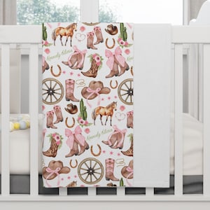 Custom Cowgirl Baby Blanket | Personalized Western Soft Fleece Baby Blanket | Cowgirl Theme Nursery Custom Cowboy Baby Blanket