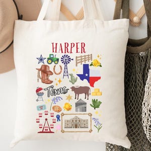 Bolsa de mano personalizada de Texas Bolsa de mano de Houston Regalo de viaje de Austin, Texas Bolsa de mano del mercado de agricultores Bolsa de mano de Dallas, Texas Regalo para los amantes de Texas