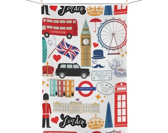 London Gift Soft Tea Towel | London Landmarks | British Towel | London Kitchen Towel | British Gift | English Gifts