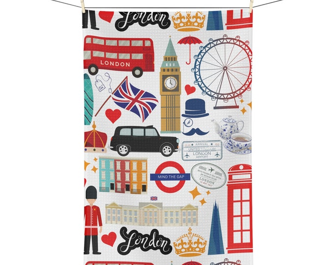London Gift Soft Tea Towel | London Landmarks | British Towel | London Kitchen Towel | British Gift | English Gifts