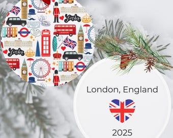 Adorno navideño de Londres / Adorno navideño de Londres, Inglaterra, 2025 / Etiqueta de regalo de Londres / Adorno navideño de Londres, acrílico