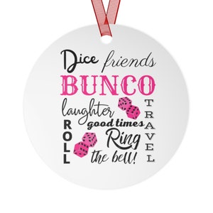 Bunco Christmas Gift Ornament | Bunco Word Cloud Gift | Bunco Christmas Tree Ornament | Bunco Group Christmas Gifts Metal Ornament image 1