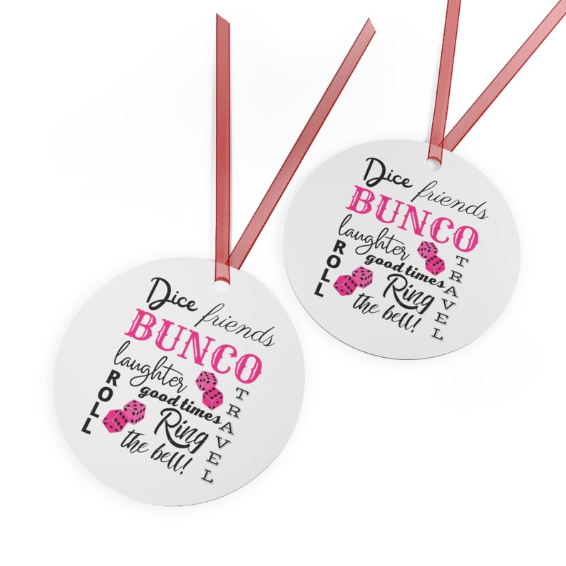 Bunco Christmas Gift Ornament | Bunco Word Cloud Gift | Bunco Christmas Tree Ornament | Bunco Group Christmas Gifts Metal Ornament image 3