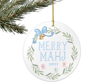 Mahjong Christmas Ornament Merry Mahj Holiday Decoration Mahjong Wreath Ceramic Christmas Tree Ornament