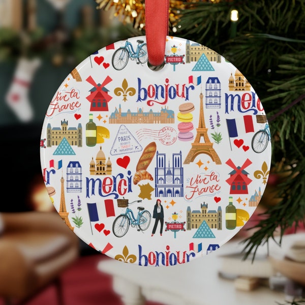 Paris Christmas Ornament | France Gift | Paris Acrylic Ornament Gift Tag | Paris Landmarks | Paris Gift