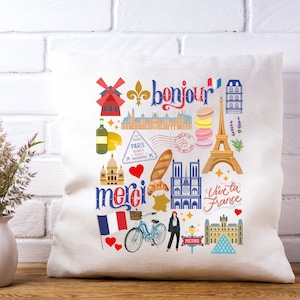 Paris Pillow | Paris Spun Polyester Square Pillow | Paris Decor | Paris Landmarks Throw Pillow | Paris Theme Pillow | Paris France