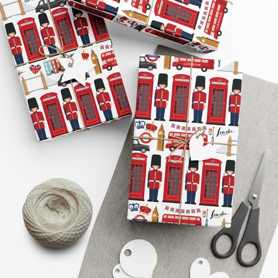 London Wrapping Paper Roll and Sheets | British Birthday Party Supplies and Decor | London Gift | London Wrapping Paper | London Christmas