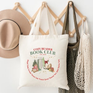 Custom Book Club Tote Bag Personalized Book Club Tote Bag Book Club Gift Farmers Market Tote Bag | Cozy Reader Book Club Christmas Book Gift