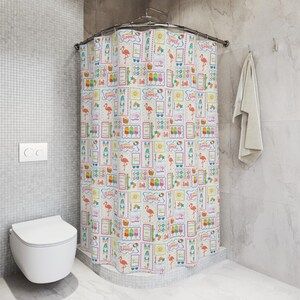 Summer Mahjong Tile Shower Curtain | Bright Colorful Tile Game Bathroom Decor image 4