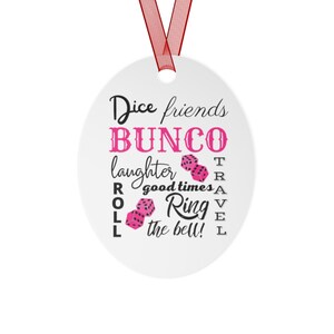 Bunco Christmas Gift Ornament | Bunco Word Cloud Gift | Bunco Christmas Tree Ornament | Bunco Group Christmas Gifts Metal Ornament image 5