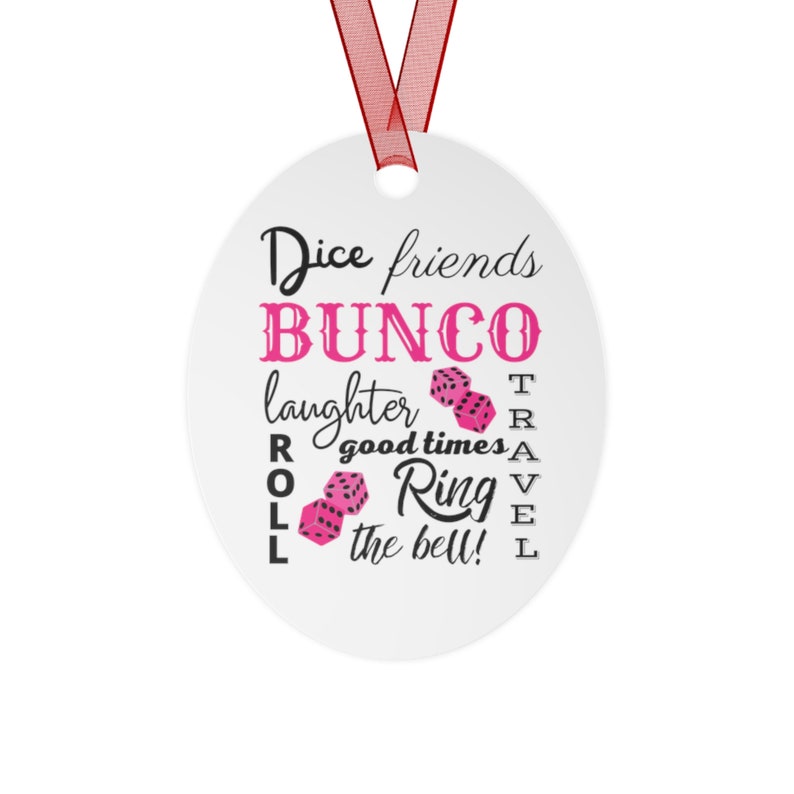 Bunco Christmas Gift Ornament | Bunco Word Cloud Gift | Bunco Christmas Tree Ornament | Bunco Group Christmas Gifts Metal Ornament image 5