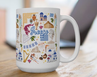 Greece Mug | Greek Theme Coffee Mug 15 oz | Greece Travel Gifts | Greece  Mug | Gift for Greek Lovers