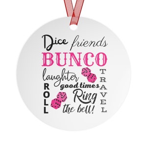 Bunco Christmas Gift Ornament | Bunco Word Cloud Gift | Bunco Christmas Tree Ornament | Bunco Group Christmas Gifts Metal Ornament image 2