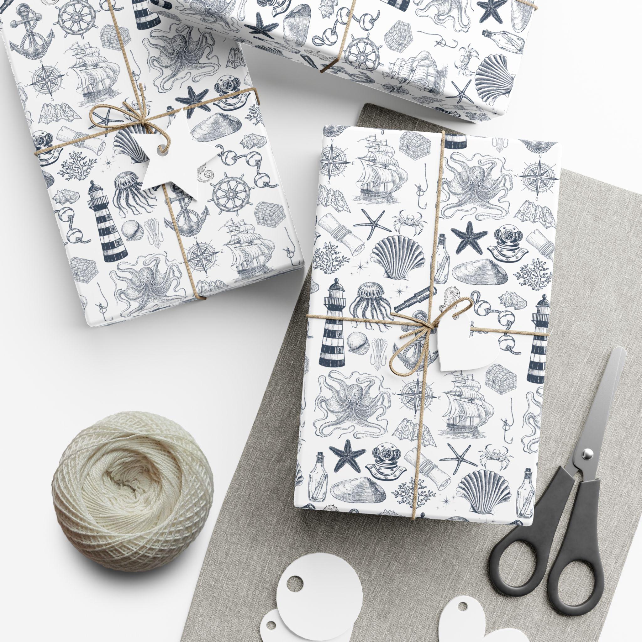 Carta Regalo Sea Ocean 6 Fogli: Tema Nautico Con Nastro Blu – Perfetta Per Compleanni E Feste