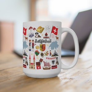 Switzerland Mug | Swiss Lover Coffee Mug 15 oz | Switzerland Travel Collage Mug | Europe Mug | Switzerland Gift | Swiss Vacation
