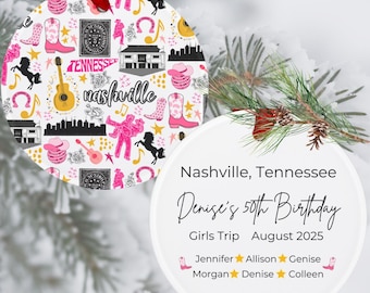Ornamento personalizzato di Nashville / Regalo di ornamento dell'albero di Nashville / Etichetta di ornamento acrilico del Tennessee / Viaggio tra ragazze di Nashville / Addio al nubilato a Nashville