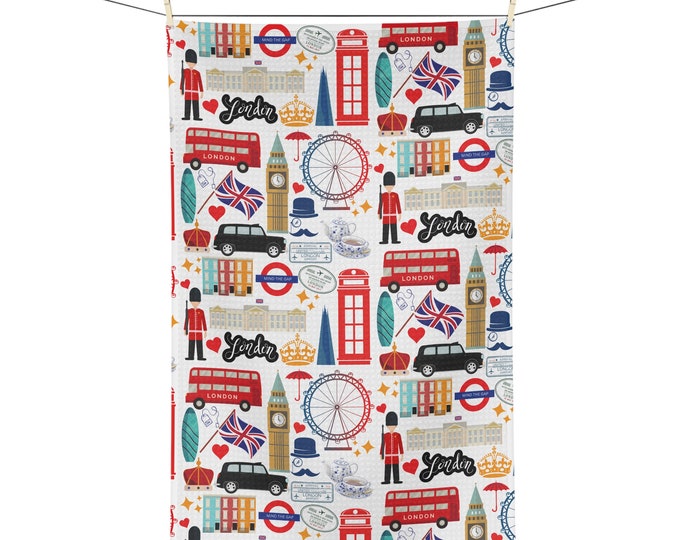 British Tea Towel | London England Towel | London Gift | London Kitchen Towel | London Decor | British Housewarming Gift