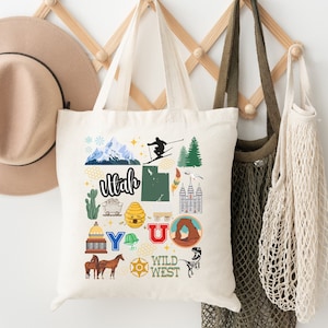 Utah Tote Bag | Utah Landmarks Tote Bag | Utah Gift | Salt Lake City Utah Tote Bag | Utah Travel Bag | Salt Lake City Gift