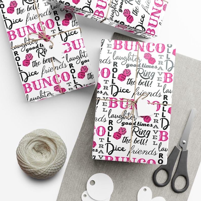 Bunco inpakpapier, rol en vellen | Bunco Verjaardagsfeestje Benodigdheden en decoratie | Bunco-cadeau | Inpakpapier game-avond | Bunco-benodigdheden afbeelding 8