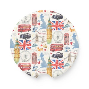 London Car Coasters | Soapstone Car Coaster | British Gift | London Cup Holder Coaster | London Car Accessory