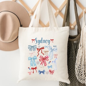 Custom Bow Tote Bag | Coquette Bow Tote Bag | Bow Gift | Farmers Market Tote Bag | Summer Vacation Personalized Tote Bag | Custom Bow Tote