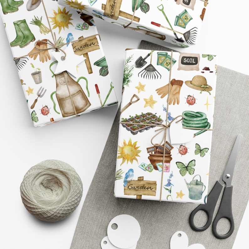 Rollo y hojas de papel para envolver regalos de jardinería / Suministros y decoración para fiestas de cumpleaños en el jardín / Regalos de jardinería / Amantes de las actividades al aire libre / Regalos para jardineros imagen 1