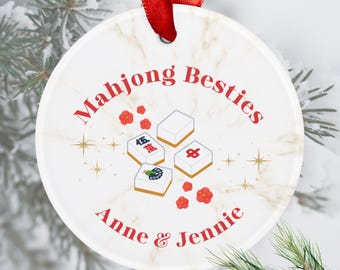 Enfeite de Mahjong personalizado, melhores amigas, enfeite de Natal personalizado, presente de Natal para meninas de Mahjong personalizado para ela