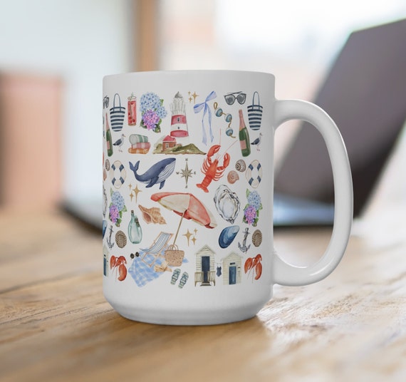 Coastal Mug | Nantucket Coffee Mug 15 oz | Cape Cod Vacation Mug | Hamptons Lover Mug | East Coast Trip Mug | Gift for Coastal New Home