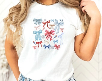 Bow T-Shirt | Coquette Bow Shirt | Fourth of July Bow Shirt | Bow Shirt | Red White Blue Bow Shirt | Patriotic Shirt | Coquette Bow Gift