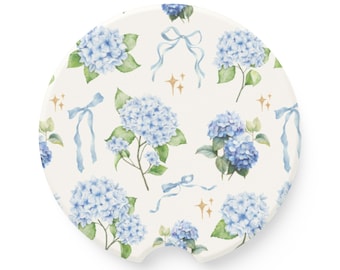 Preppy Blue Hydrangea Car Coasters, Hydrangea Car Coaster, Blue Floral Car Coasters, Nantucket Car Coaster ACK MVY Gifts for Her