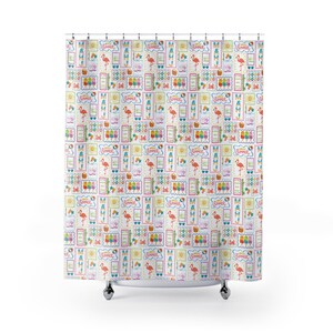 Summer Mahjong Tile Shower Curtain | Bright Colorful Tile Game Bathroom Decor image 5