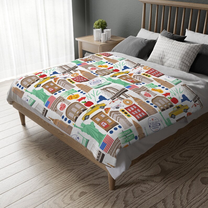 New York City Velveteen Minky deken | New Yorkse deken | New York-geschenk | NYC-deken | Deken van de Oriëntatiepunten van New York | NYC-geschenk afbeelding 9