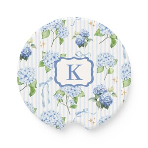 Floral Monogram Soapstone Car Coaster, Customizable Gift